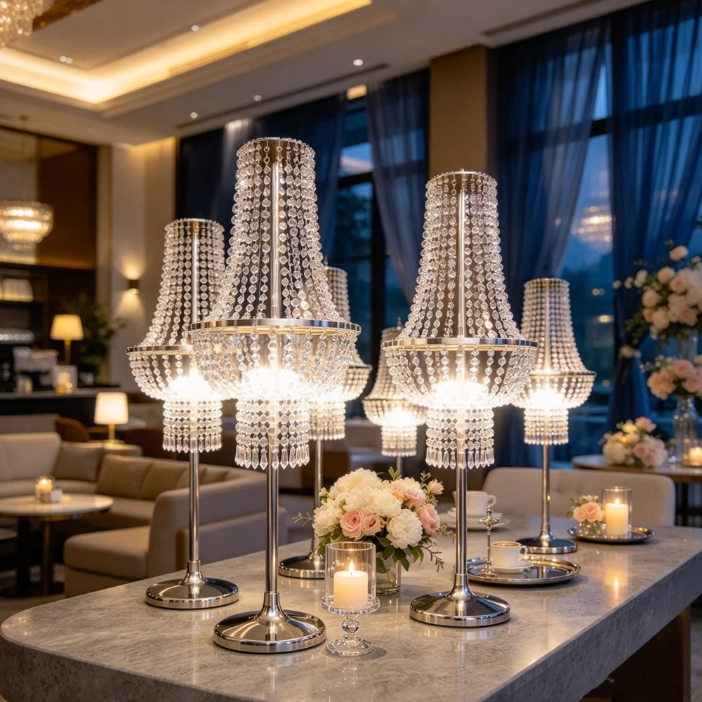 8pcs f30 60-130cm acrylic  Beads Battery Wireless sliver/Gold Chandelier Light stand Crystal Centerpieces for Wedding Table