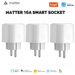 Matter Smart EU Plug Wi-Fi Socket 16A Smart Timer Outlet Power Adapter Support TUYA Apple Homekit Work With Google Home Alexa