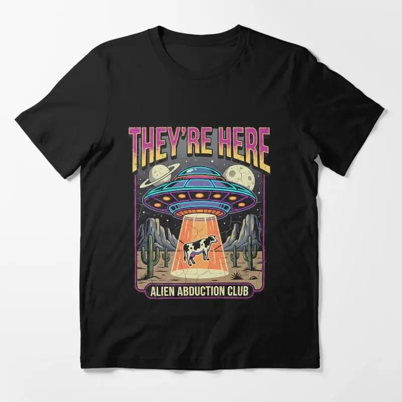 Theyre Here Alien Abduction Club Retro UFO Cow Essential T-Shirt