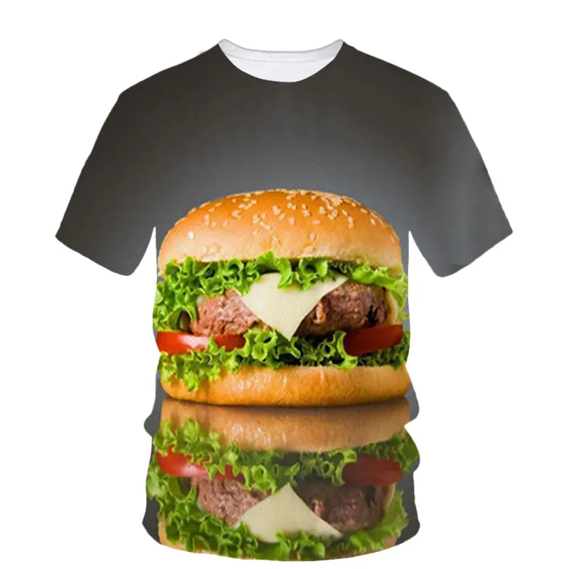 Burger Fried Chicken Hip Hop Summer Men\'S T-Shirt Youth Vibrant Neutral 3d Print Quality Short Sleeve O Collar Quality Top Shirt