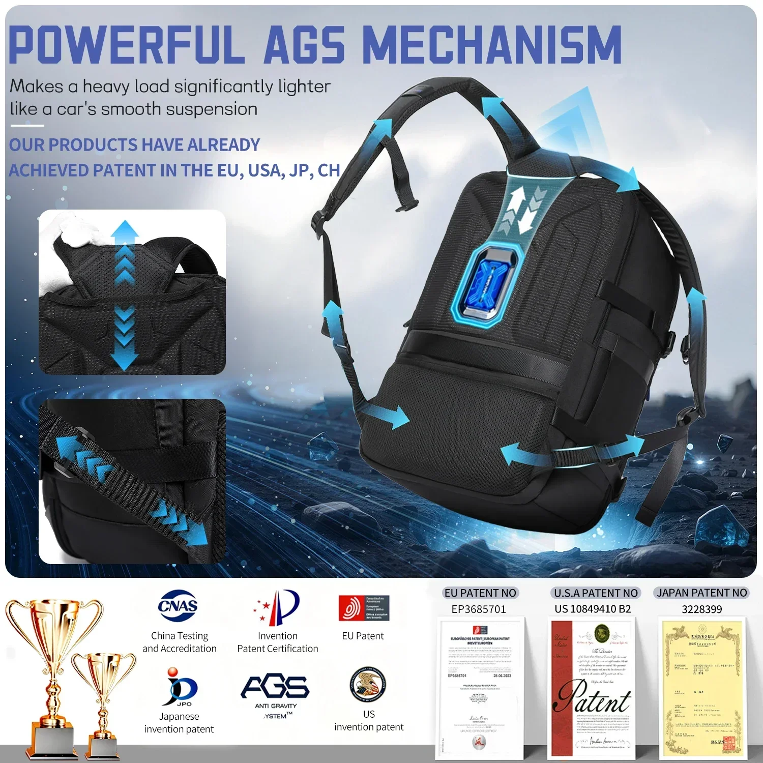 Plecak podróżny 42L o dużej pojemności, wodoodporny plecak na laptopa 17,3 cala z systemem antygrawitacyjnym, torba podręczna na podróże biznesowe.