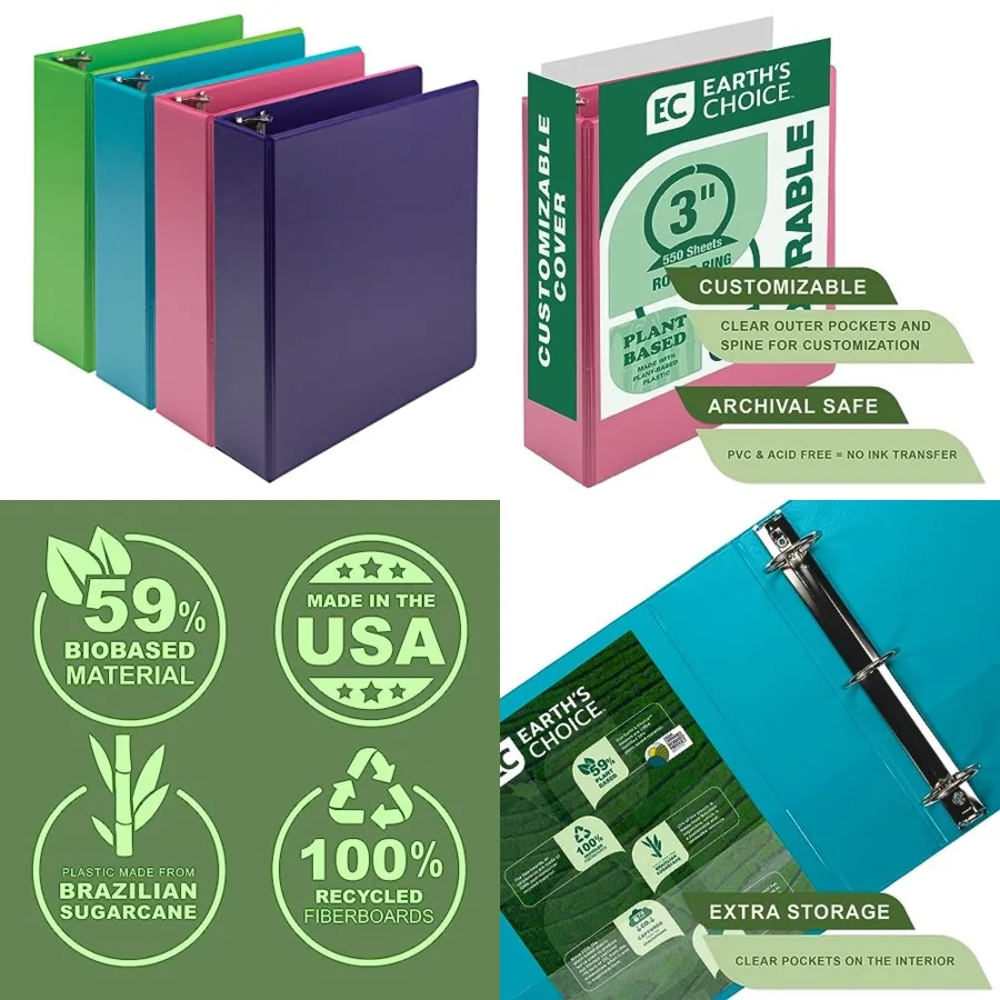 

Plant-Based 3 Inch Durable Round Ring, View Binder, Eco-Friendly, USDA Certified Biobased