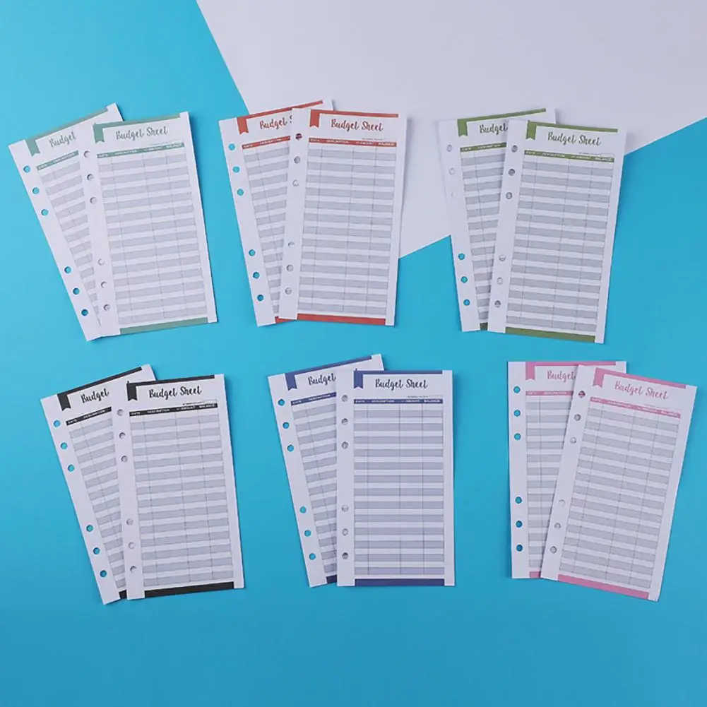 Long-lasting Sheets Binder Sheets Planner Inserts 12pcs Multi-color Expense Tracker Sheets for 6 Rings Binder Cash