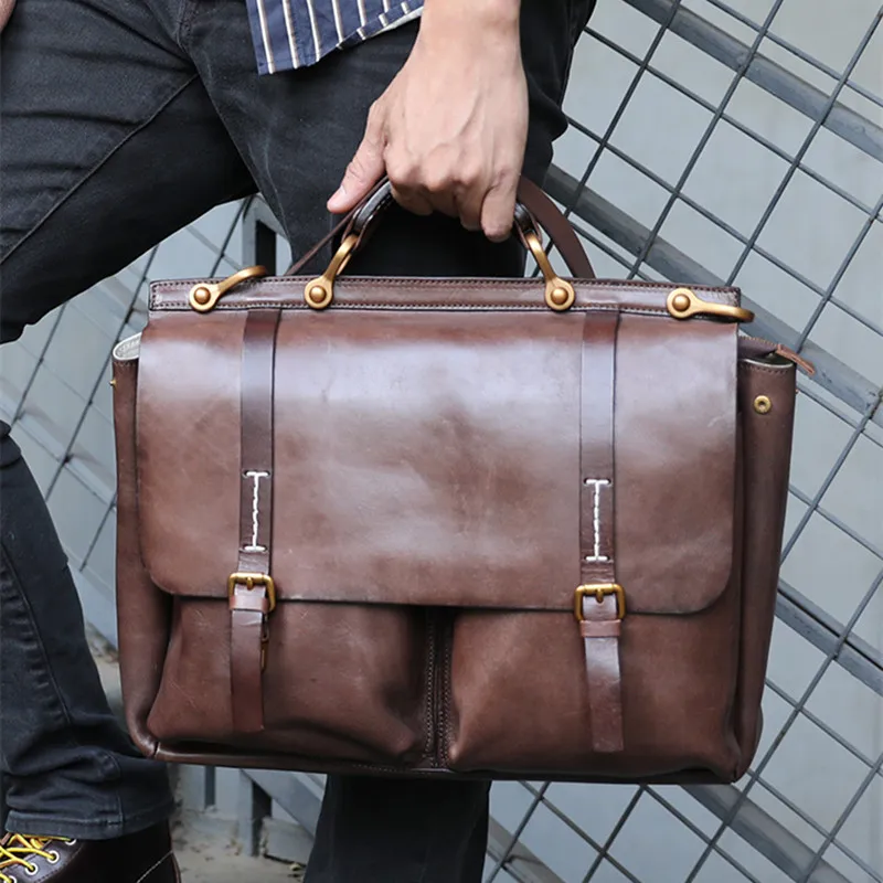 Sac à main en cuir délavé pour homme, sacoche à bandoulière, grande capacité, mallette pour ordinateur portable 14 pouces