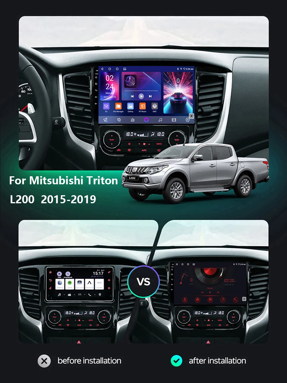 

Для Mitsubishi L200 Triton 2015-2019 Android15 авторадио мультимедийный RDS плеер стерео авто беспроводной автомобильный Carplay навигация GPS