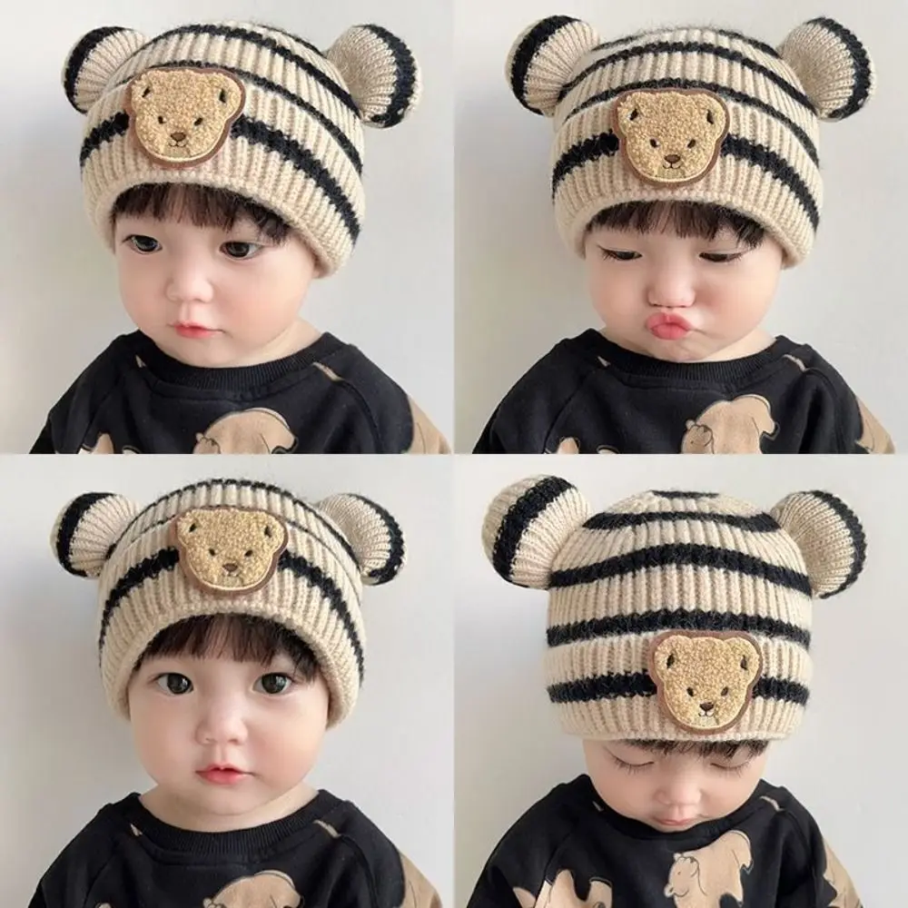 

Winter Cartoon Bear Knitted Hat Solid Color Wool Baby Beanie Cap Skullies Thermal Hat Kids Crochet Hats Toddler