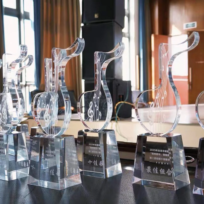 Custom Creative Music Note Crystal Trophy Singing Competition Excellent Annual Meeting Souvenir Gift Home Decoration Award Medal