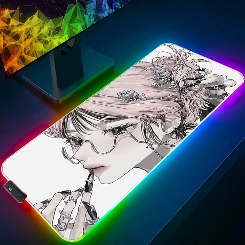 

RGB Mouse Pad Mouse Pad Anime Sexy Girls Gamer Computer Large Backlight Desk mat Keyboard Anime Gaming Accessories LED Mousepad