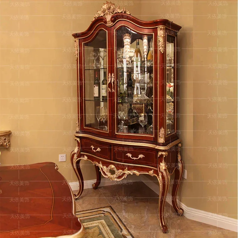 European double door solid wood carving to do the old high wine cabinet display cabinet villa Italian luxury wine cabinet