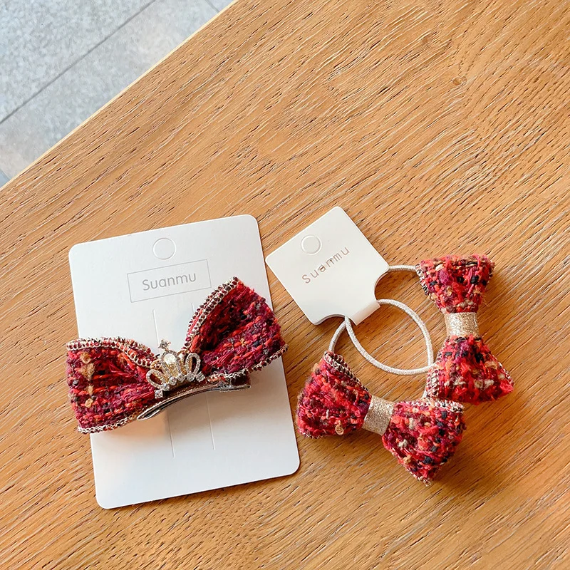 Hair Clips Hair Ties Classic Princess Crown Dimensional Bow Fabric Non Slip Comfortable Grip for Girls Kids Daily Party