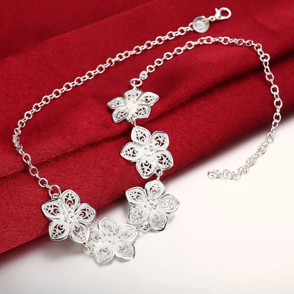 Charm Fashion Party wedding 925 Sterling Silver Jewelry sets fine Flowers necklaces bracelets earrings for women Christmas Gifts