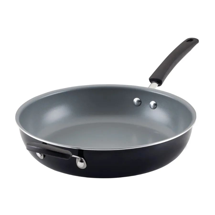

Easy Clean Pro 12.5 Inch Ceramic Nonstick Frying Pan Skillet with Helper Handle Dishwasher Safe Black