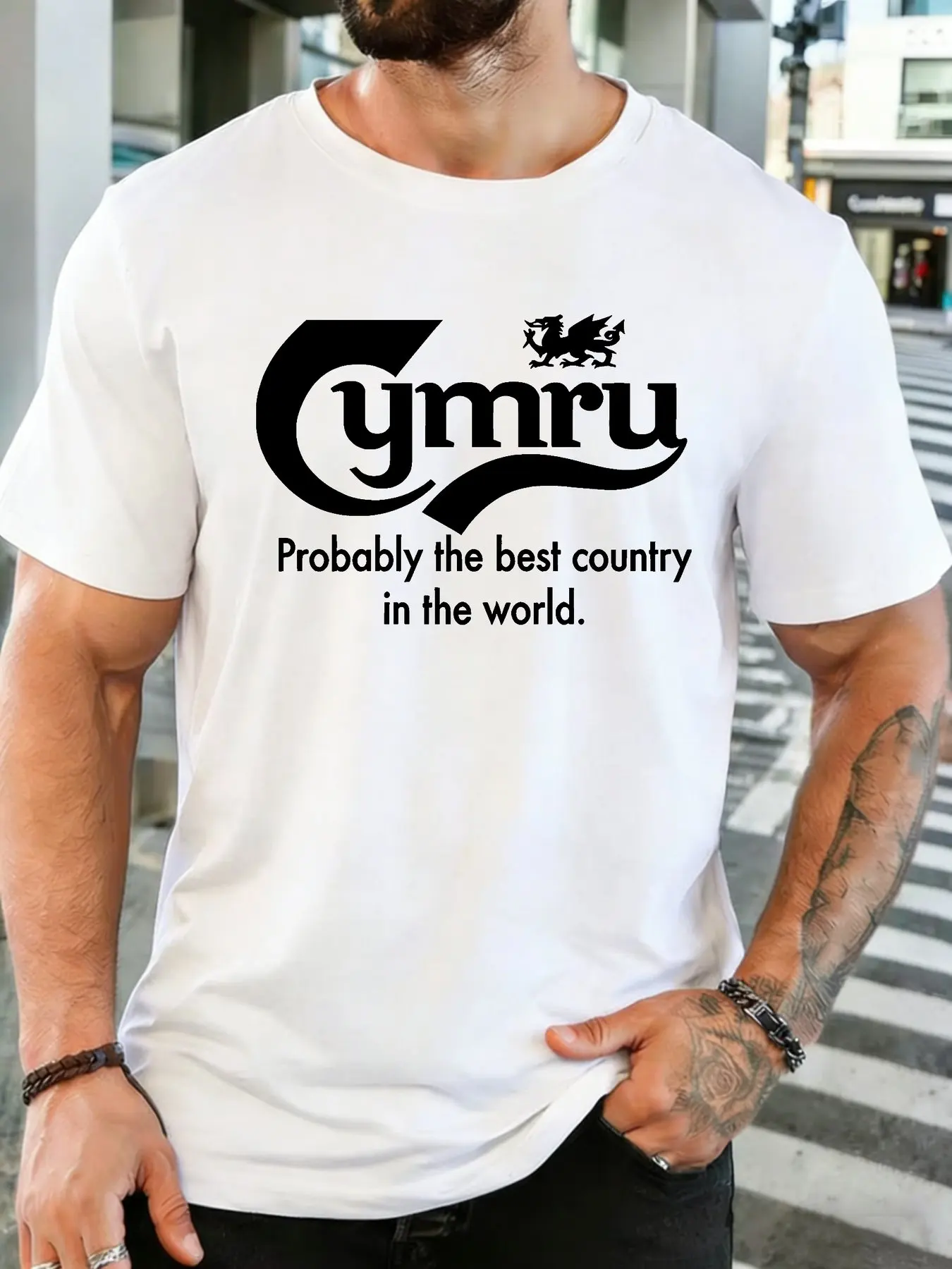 Men's Fashion Casual Street Style Welsh Dragon Pattern T-shirt Adult Men's Daily Wear Holiday Gift T-shirt