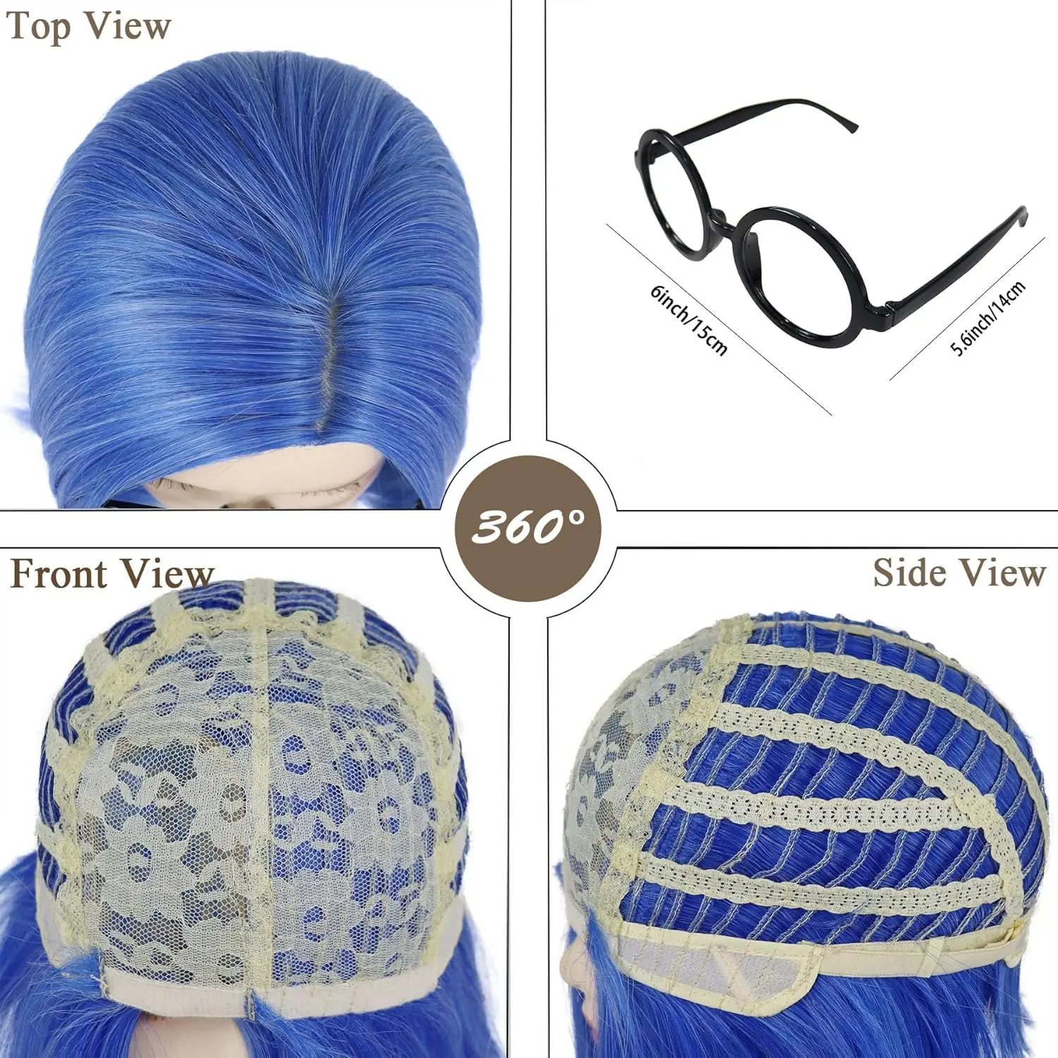 Perruque de tristesse bleue synthétique【+ bonnet de perruque + lunettes】 perruques Bob courtes bleues perruque de Cosplay femmes perruque bleue droite tenue de Costume Halloween