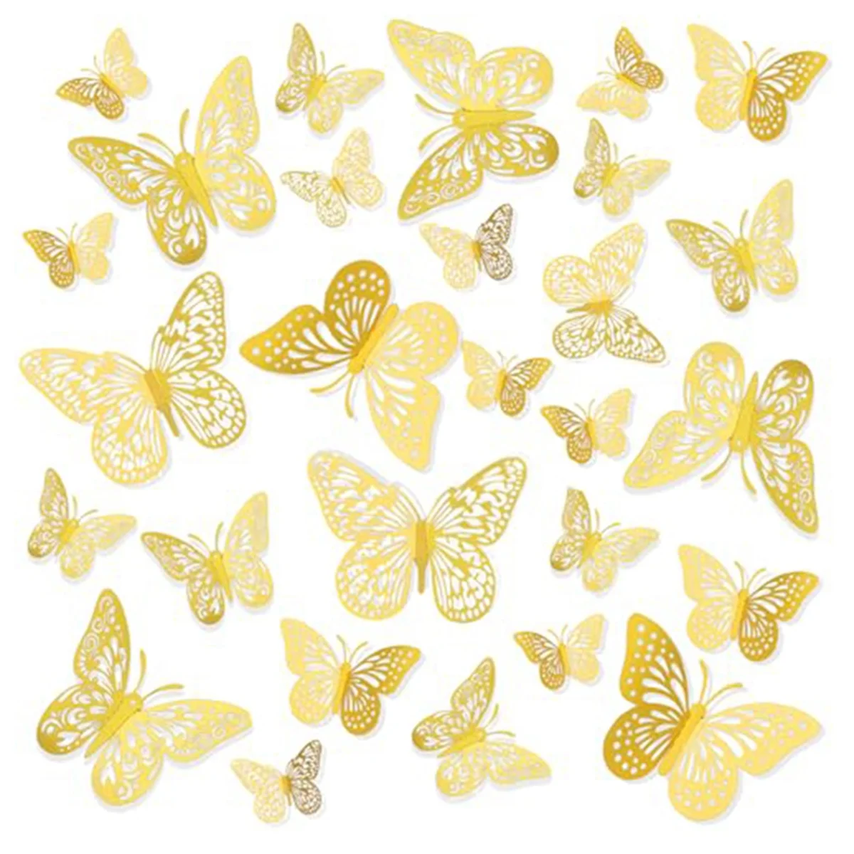 Butterfly Decorations, 48pcs, 3 Styles & 3 Sizes Each, Wall & Cake Decor, -Accessories 3D Wall Art Gold