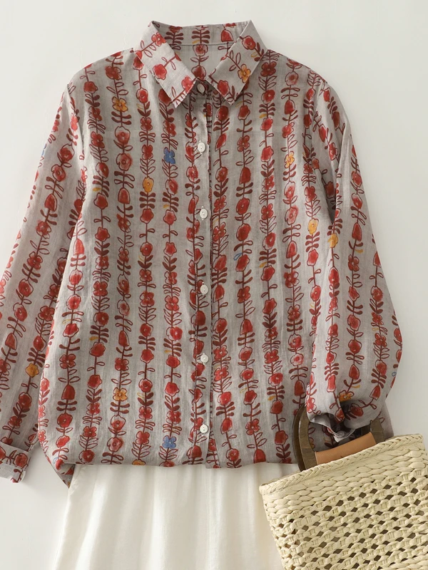 كارديجان نسائي أصيل جديد لخريف 2025، فضفاض بأكمام طويلة، مريح وقابل للتنفس، بطباعة زهور وتصميم فني عصري