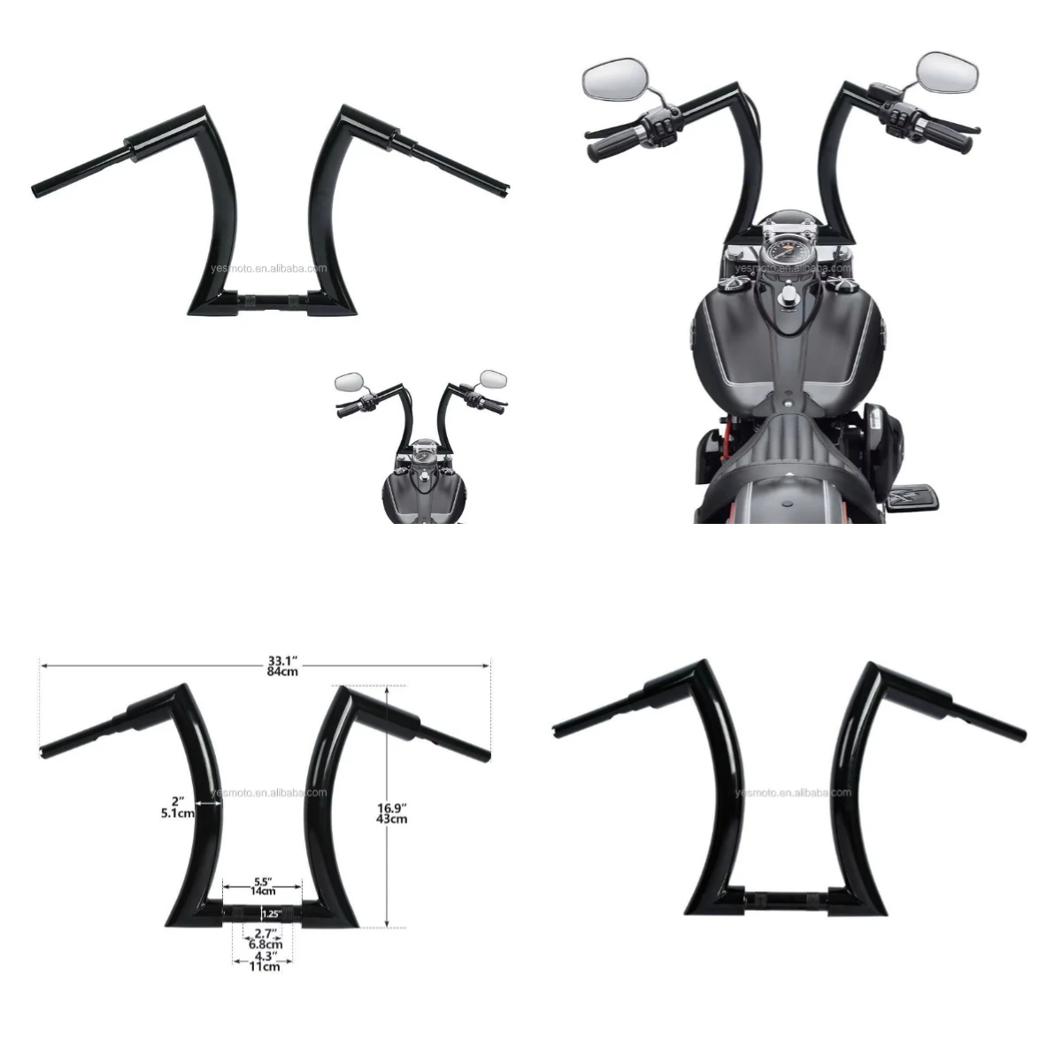 

2025 Motorcycle Handlebar Black 16" Rise 2" Ape Hanger Handlebar For Harley Heritage Softail Slim Sportster Dyna