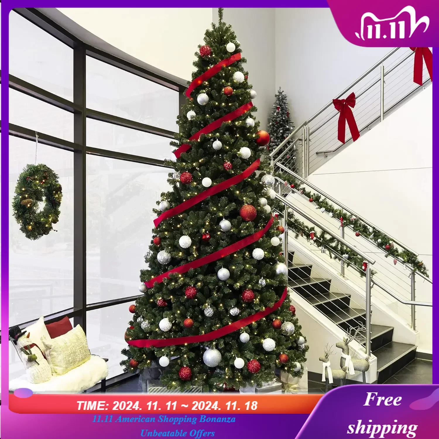 Pre-Lit Instant Setup No Fluff Hinged Artificial Spruce Christmas Tree w/ 1,250 LED Lights, 4,693 Memory Steel Tips