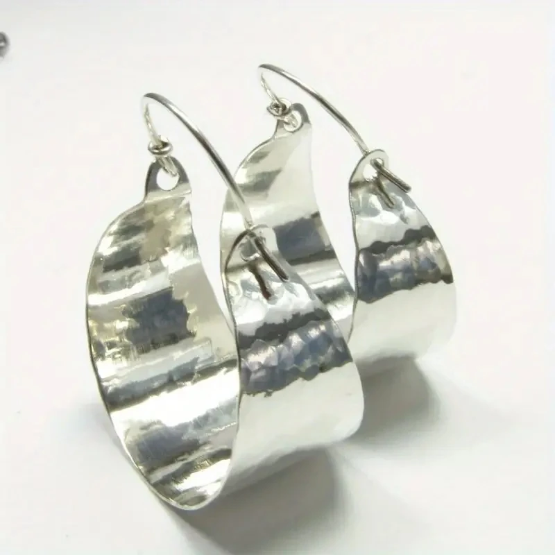 Retro Exaggerated Large Earrings, Silver Color Hoop Earrings Bohemian Jewelry