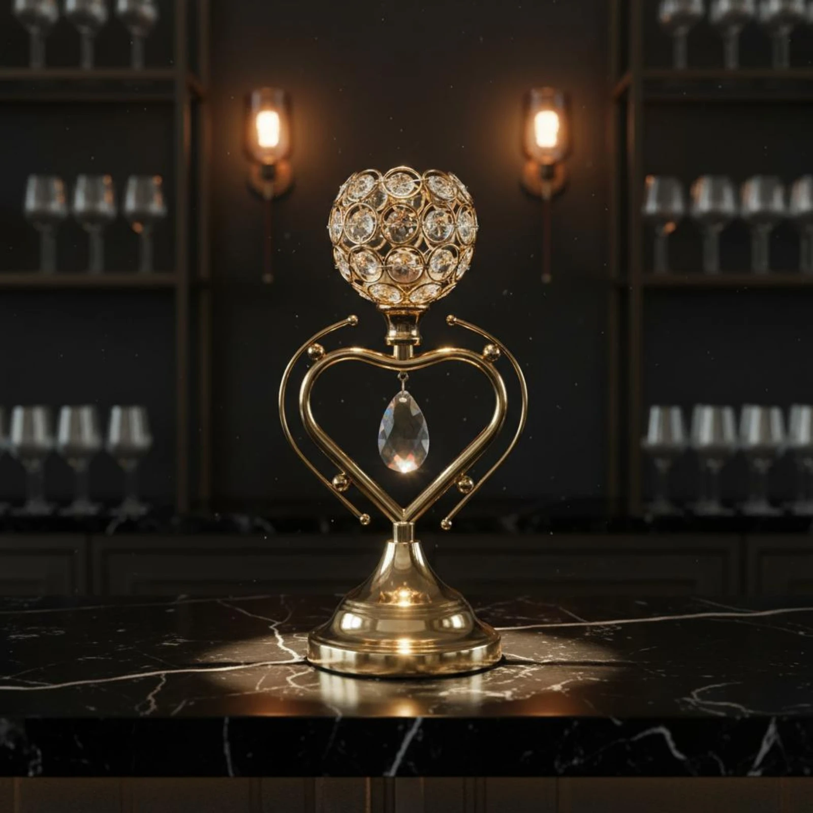 Gold Heart Candle Holder Romantic Design Heart Candle Holder Party Decor Sparkling Finish Stable Base for Hotel view 3
