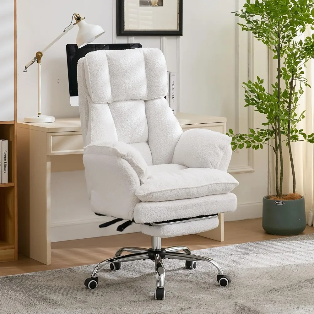 JOMEED Cloud Cross Legged Office Chair with Footrest, Flip Armrest, White