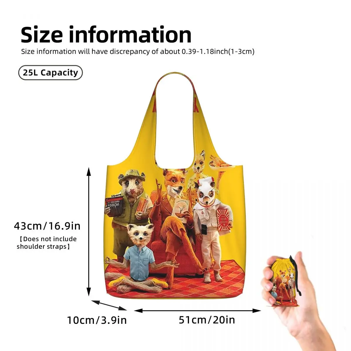 Fantastic Mr Fox Movie Poster Shopping Tote Bag Canvas Large Capacity Shoulder Bags Shopper Grocery Handbag for Women