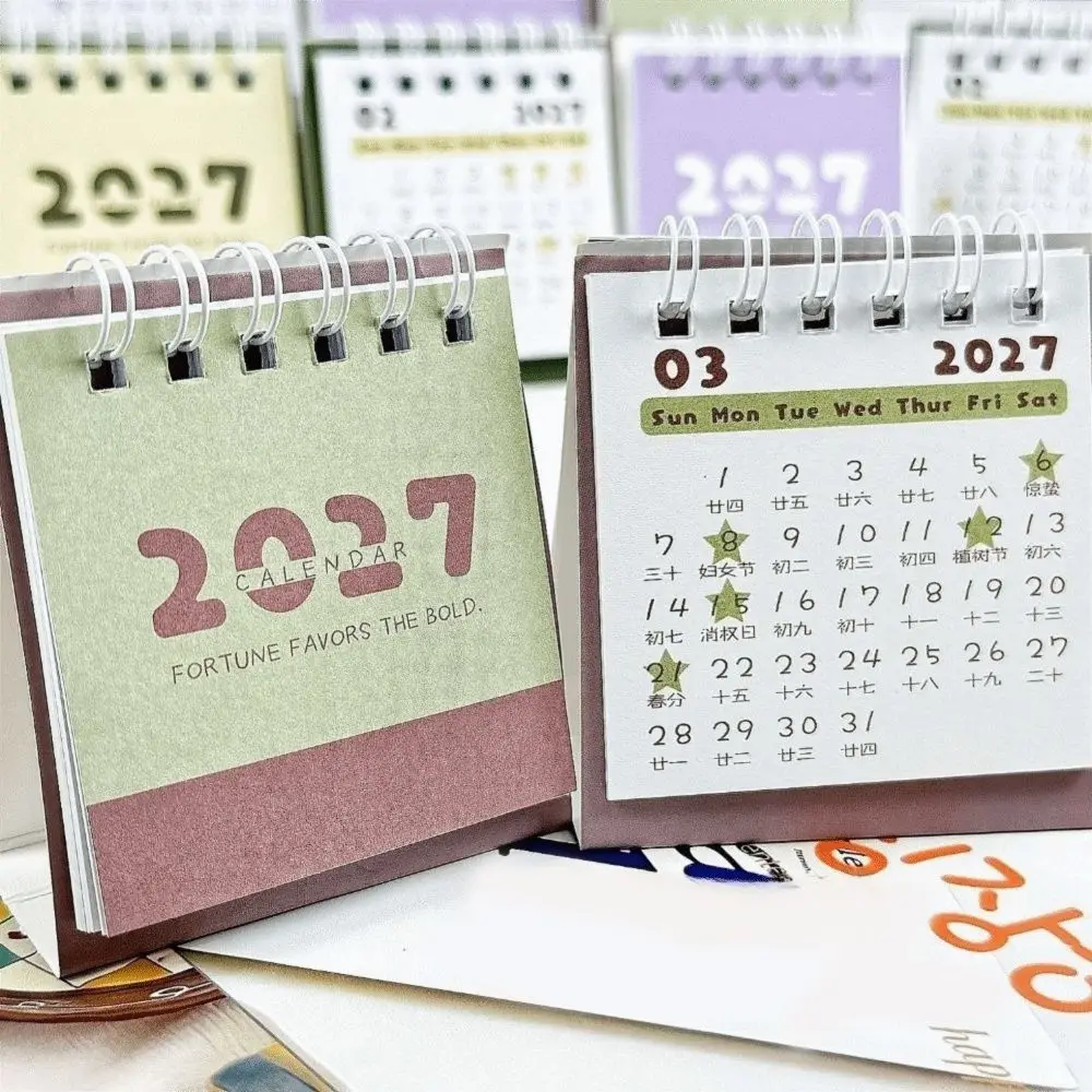 New Mini 2027 Desk Calendar Portable Coil Schedule Planner Schedule Mark Calendar Ornaments Office Desk Accessories