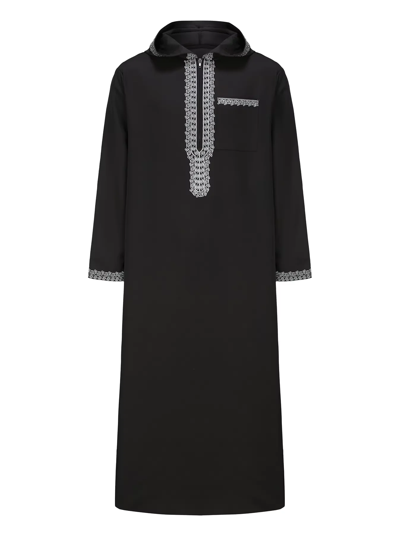 New Muslim men's long robe, Islamic hooded ethnic clothing, elegant retro MiddleEastern embroidery men's simple casual long robe