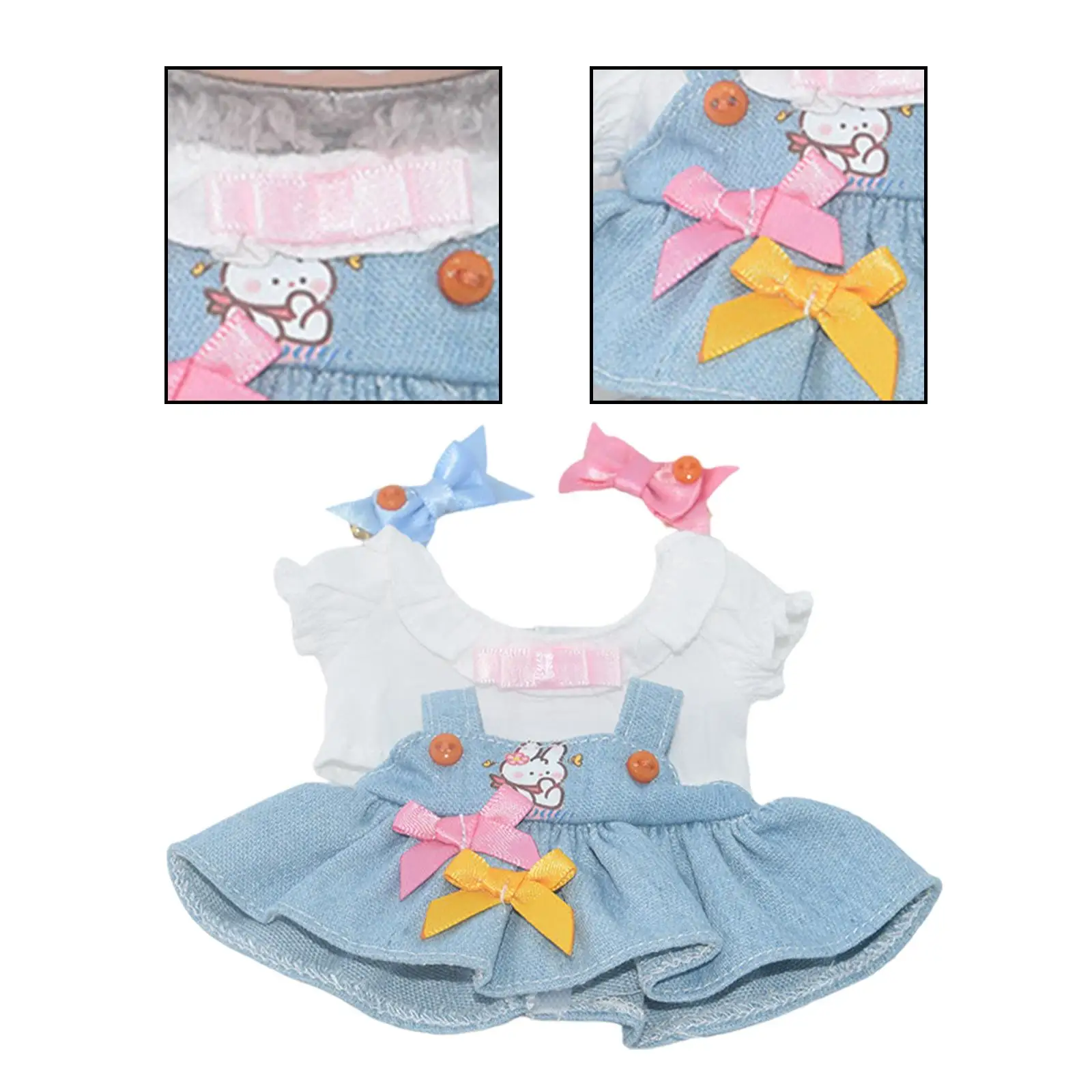 

4 Pieces Dolls T Shirt with Dress Bow Hairpin, Handmade Clothing Costume for 15-17cm Dolls Children's Gifts, New Year Gifts