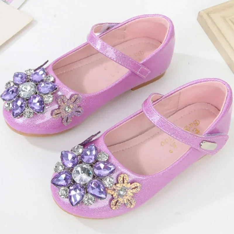 

Girls Party Shoes Luxury Rhinestone Children's Leather Shoes Fashion Versatile Soft Bottom Kids Princess Wedding Single Shoes