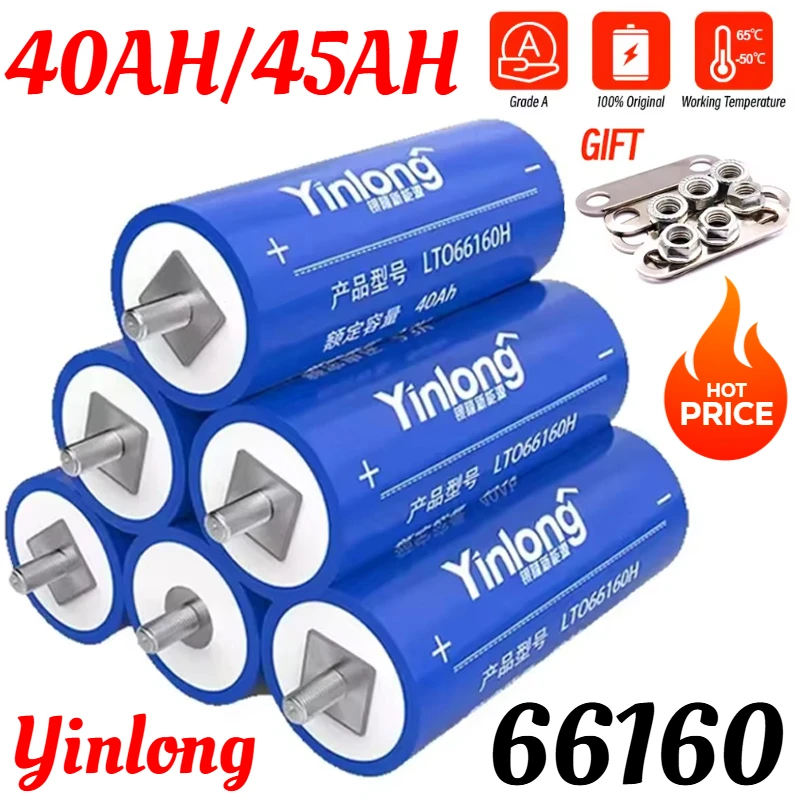 1-6PCS 2.3V LTO Cells 45Ah 66160 Yinlong Lithium Titanate Battery 10C Discharge 30000 Cycles for Car Audio Solar System Batt