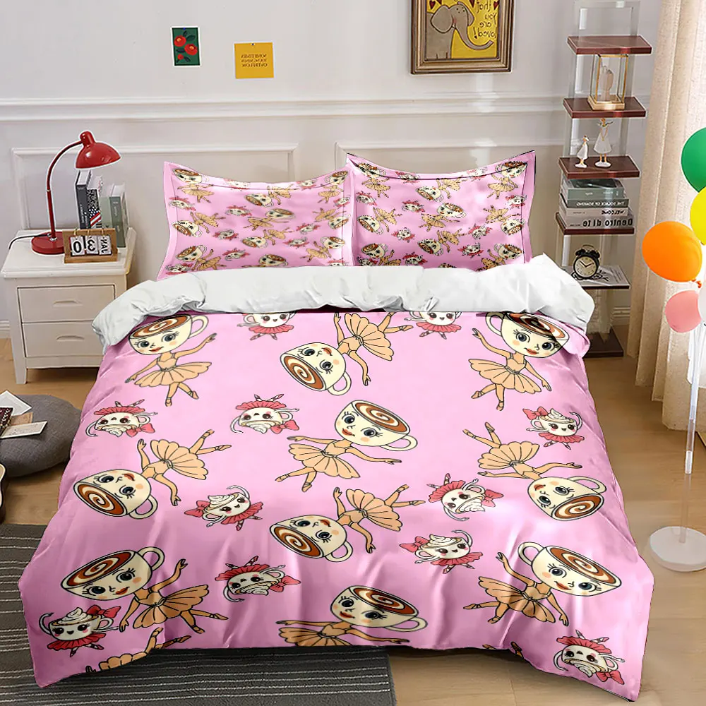 Cartoon dessert cups and dancers pattern Printed Duvet Cover Set1 Duvet Cover+2 PillowcaseMulti Size Bedroom Bedding Decoration