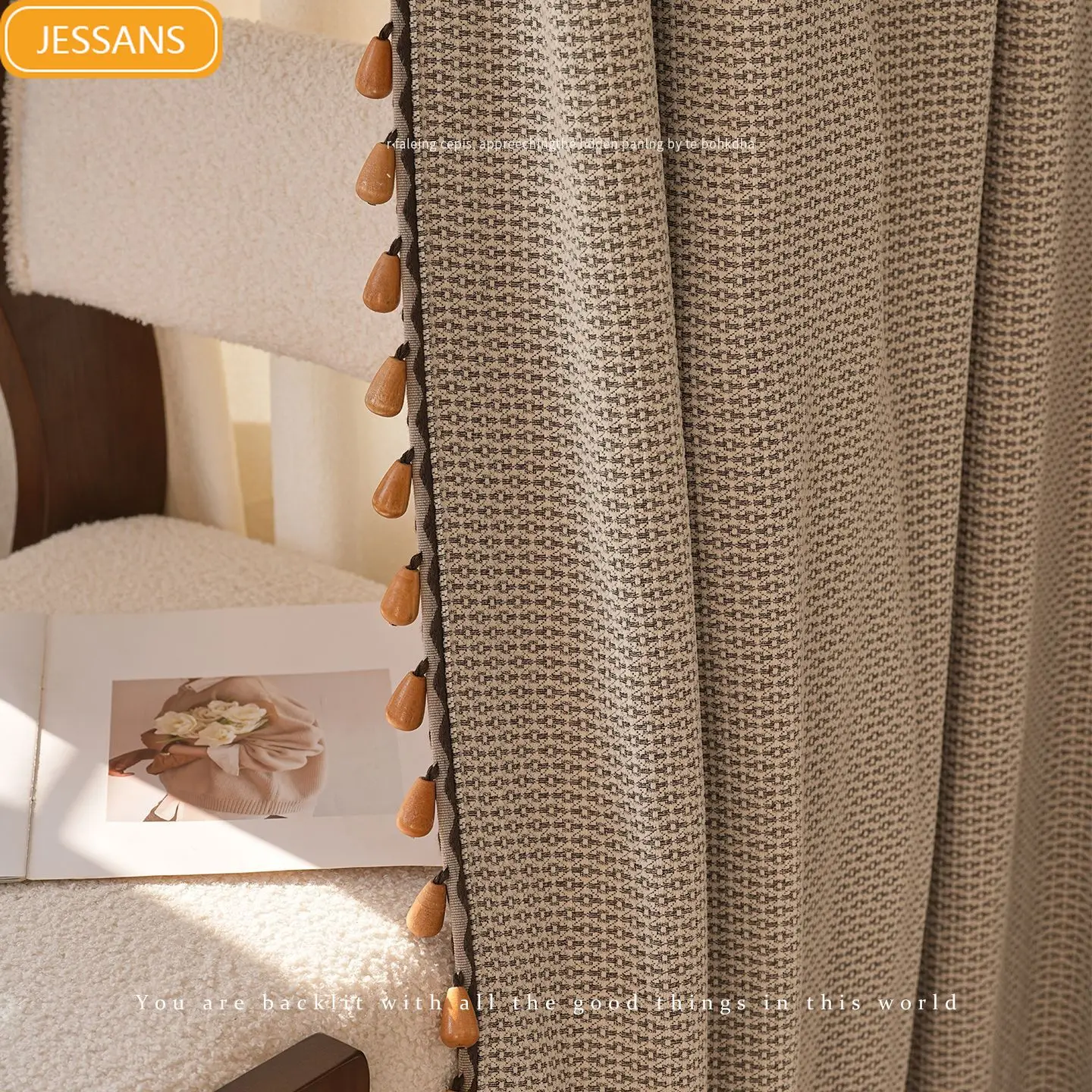 New Dark Texture Jacquard Coffee Cotton Hemp Thickened Curtains for Living Room Bedroom Windows Partition Curtain Customization