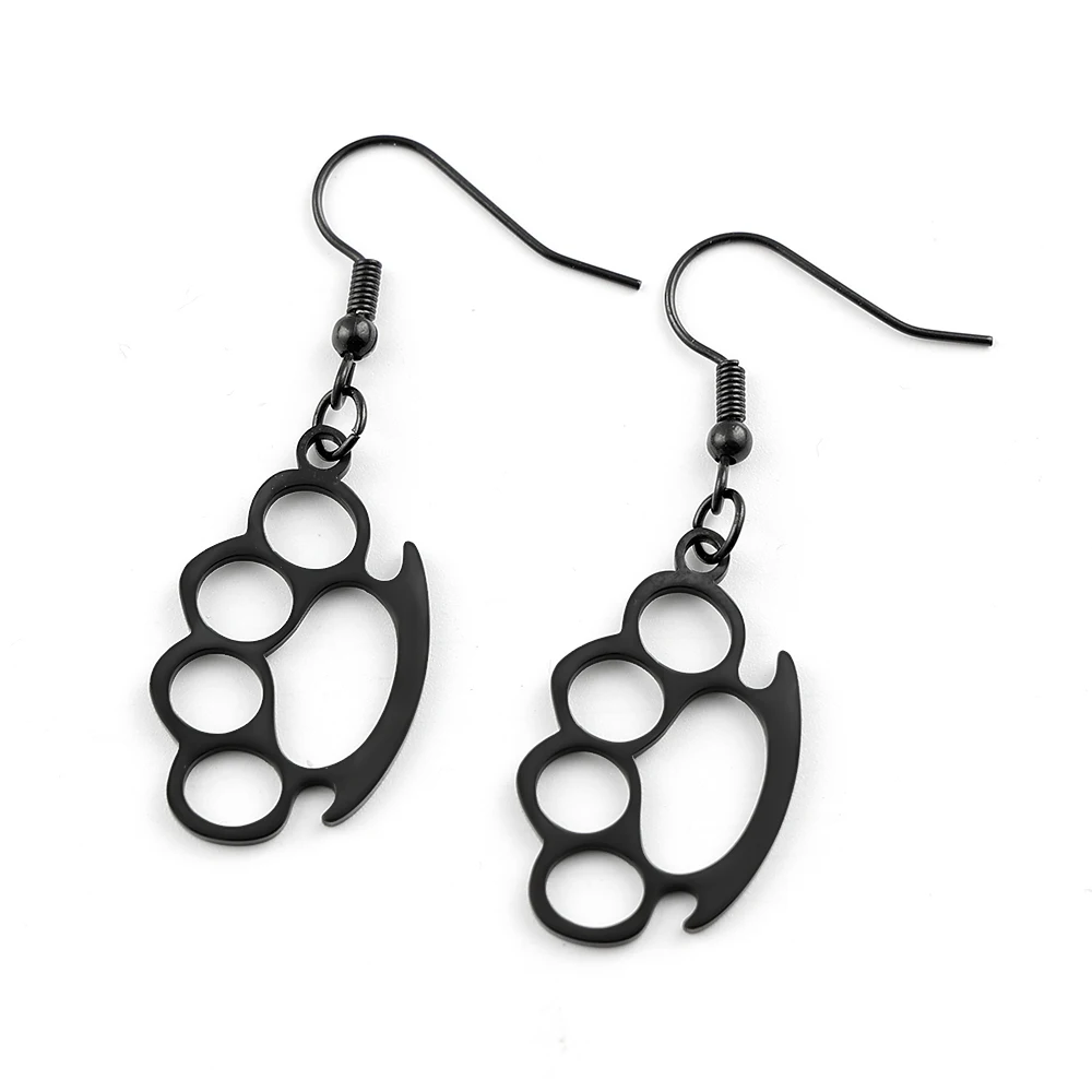 Brass Knuckles Dangle Earrings Punk Gothic Stainless Steel Earring Rivet Spike Hook Style For Edgy Streetwear Jewelry Gifts