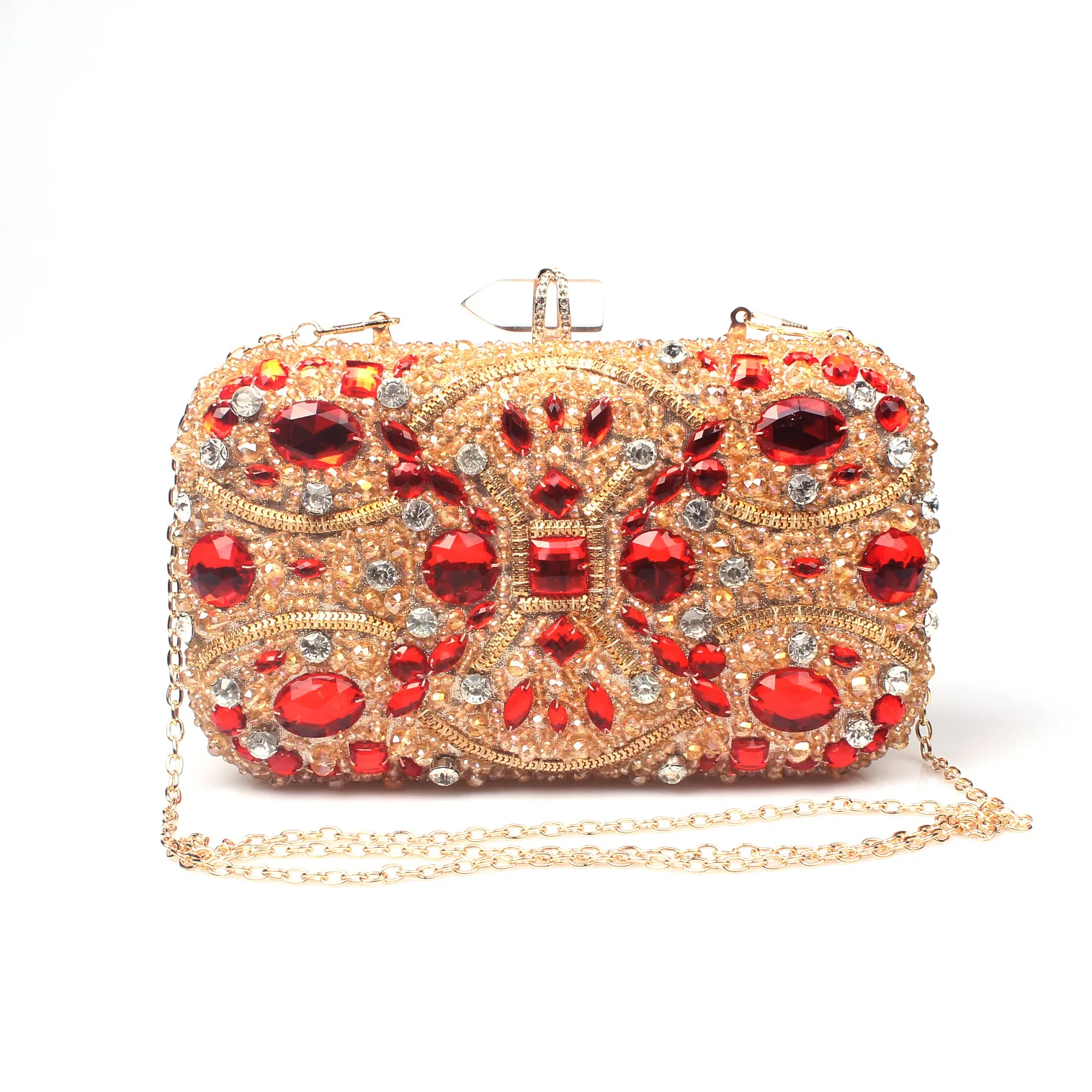 Goldene Kristall-Rotdiamant-Handtasche, Damen-Clutch – Detail 3