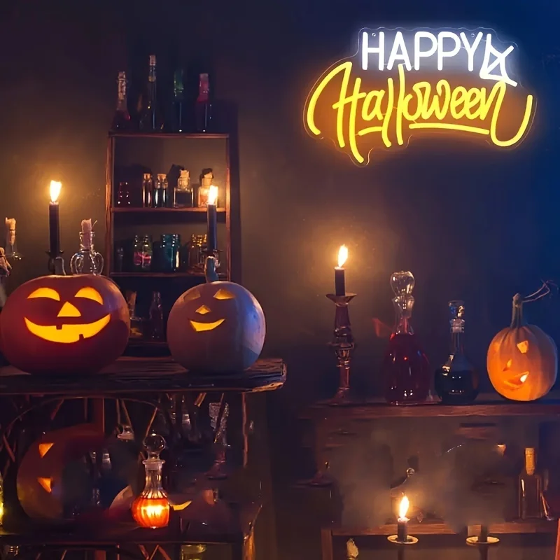 Happy Halloween Neon Sign, LED Wall Decorative Neon Light Wall Art Lighting, Suitable for Home, Bar, Salon, Bedroom, Shop, etc.