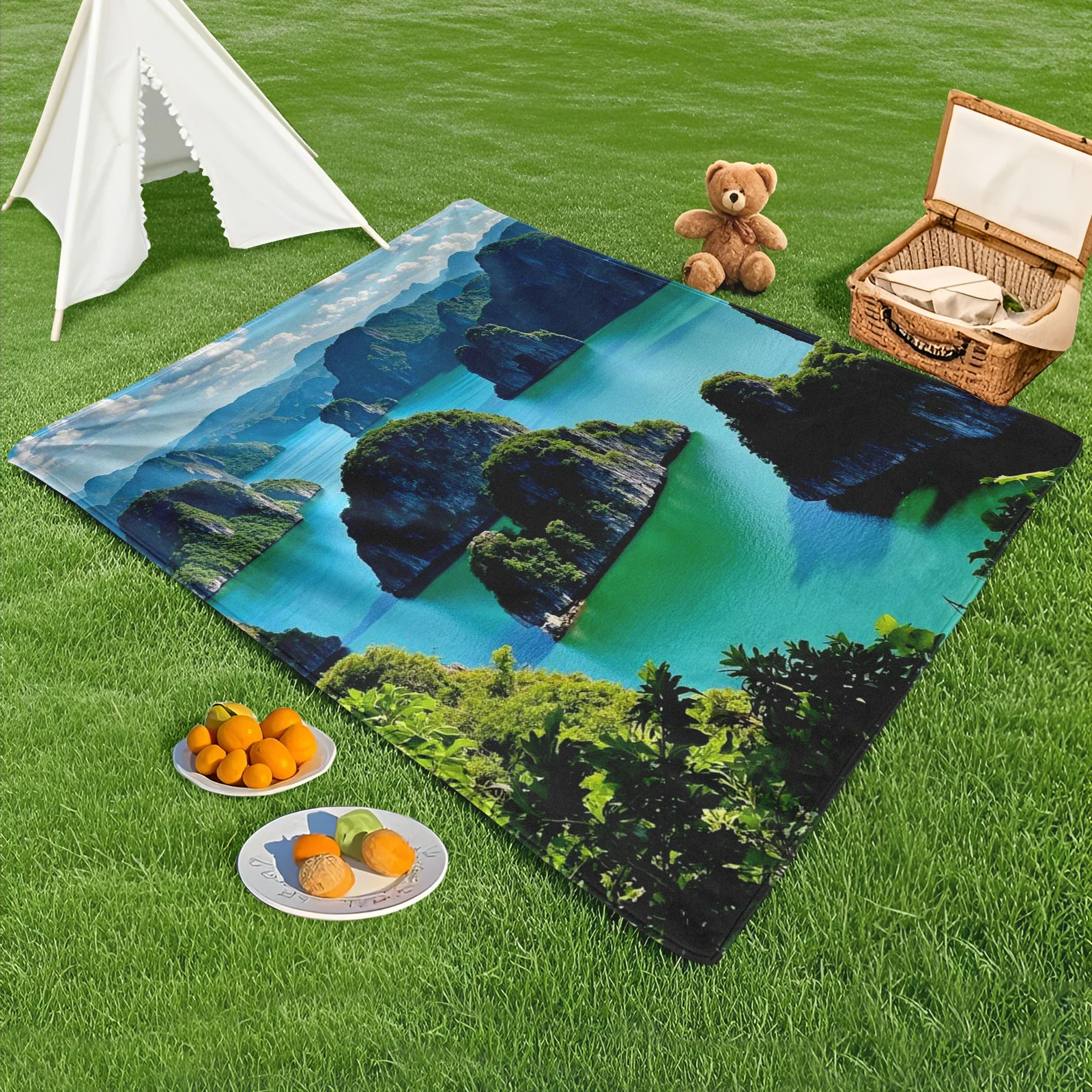 Halong Bay Karst Islands Emerald Waters Outdoor Blanket For Scenic Adventures And Coastal Relaxation