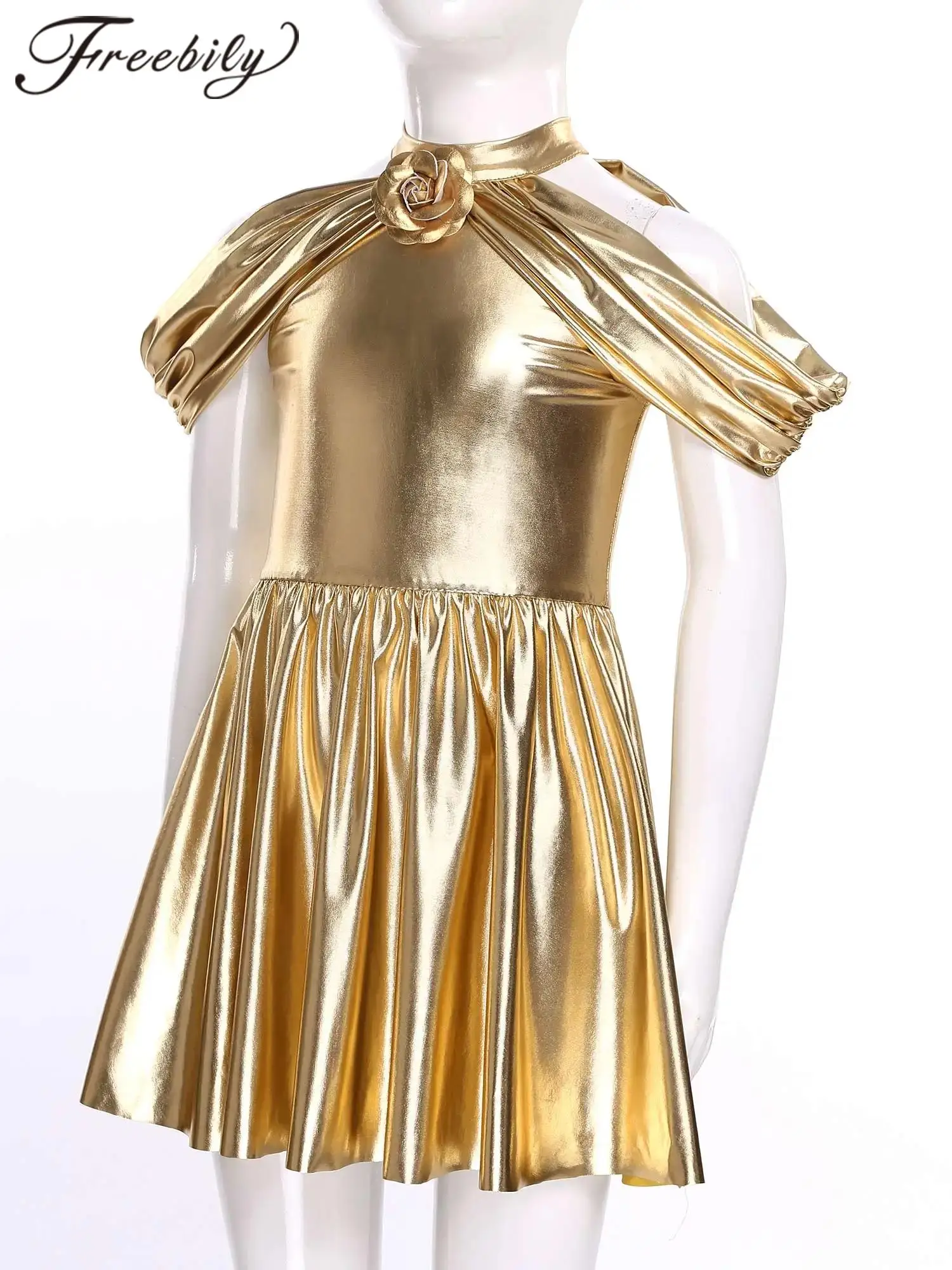 

Childs Prom Dress Performance Party Dress Kids Girls Cowgirl Jazz Dance Costume 70s Disco Outfits Metallic Shiny Dress Dancewear