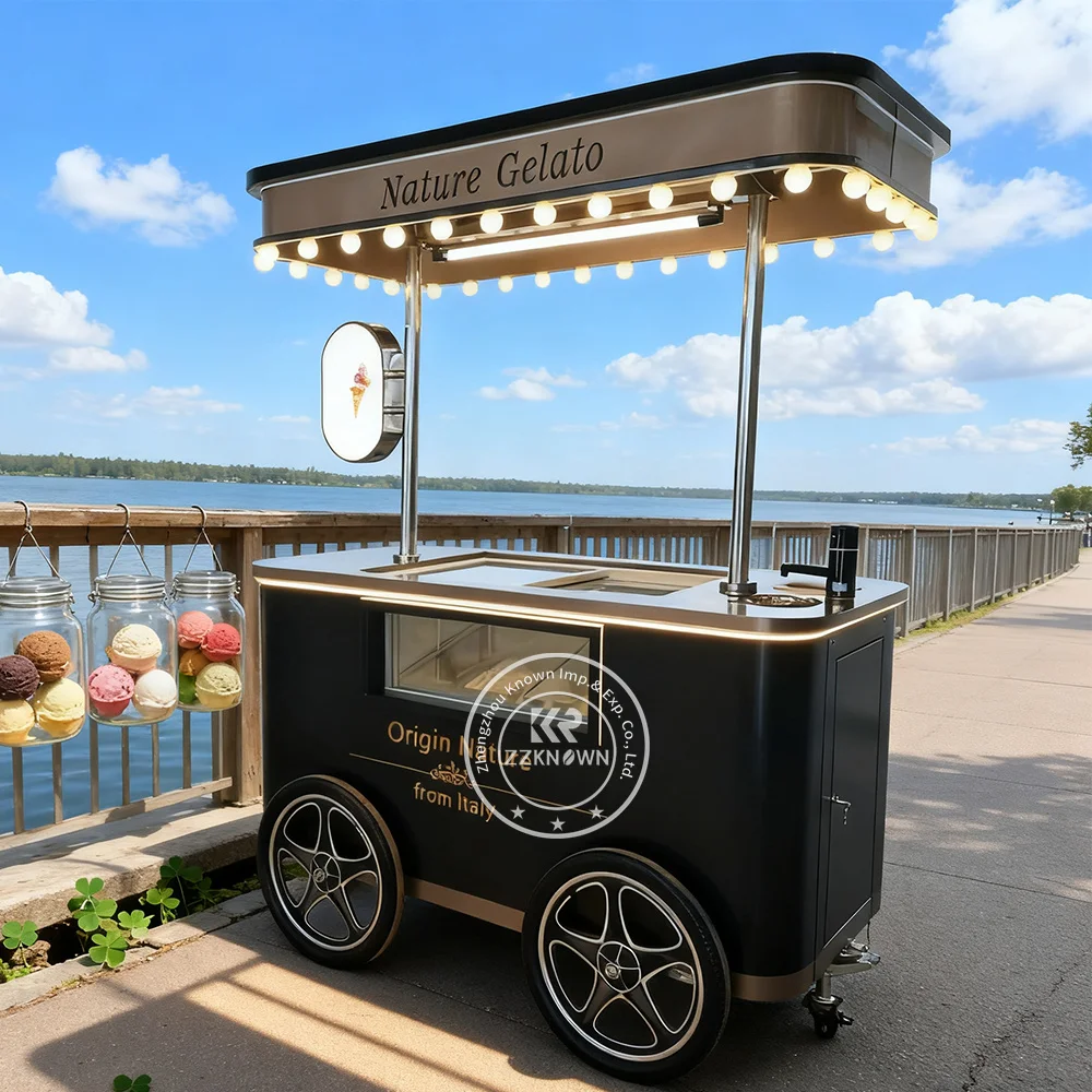 

Trolley Freezers Mobile Popsicle Ice Cream Food Truck Push Cart Gelato Ice Cream Cart with Freezer
