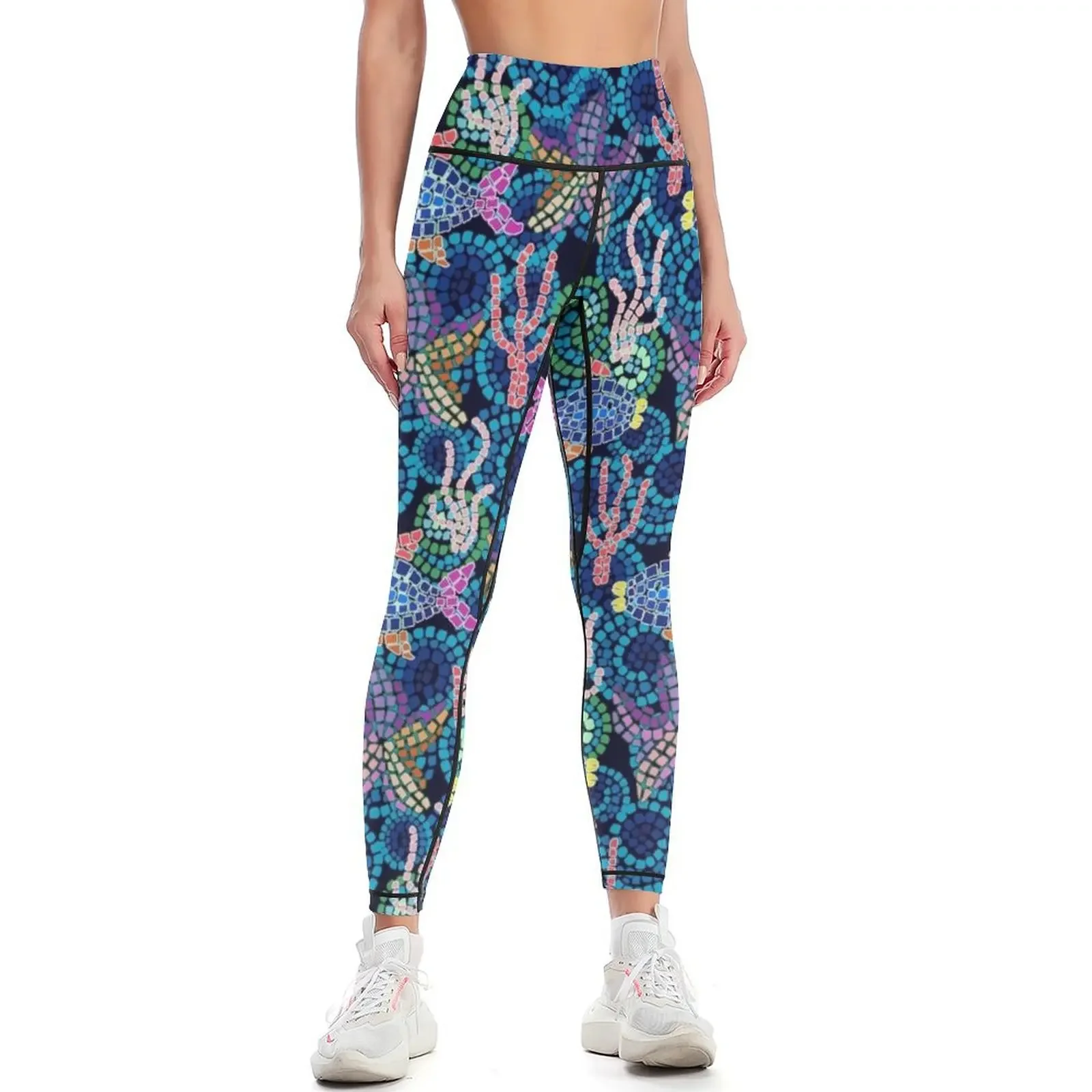 Sea life colorful mosaic. Leggings Pants sport Women sportwear sport set Fitness woman Womens Leggings