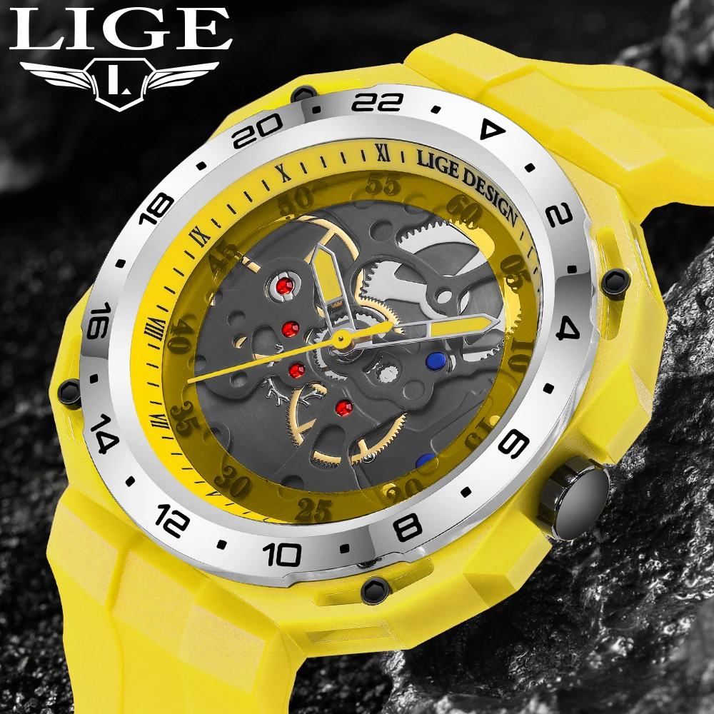 LIGE Fashion Casual Sports Quartz Man Watches Outdoor Military Watch for Men Waterproof Chronograph Luminous Silicone Gear Clock