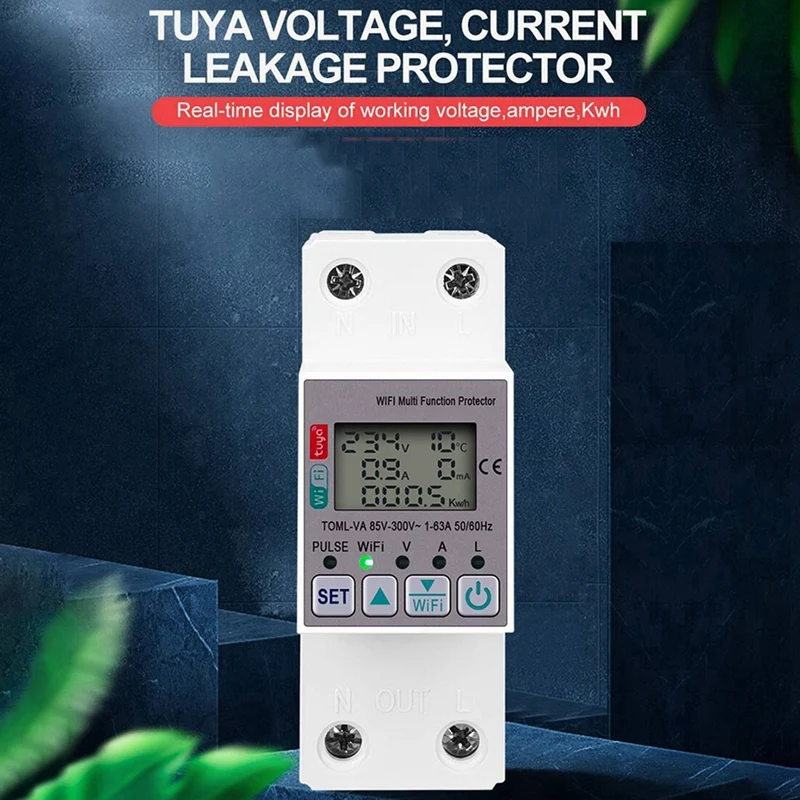 2X Tuya 63A 110V 220V Wifi Energy Meter Kwh Metering Switch Timing Function With Voltage Current And Leakage Protection