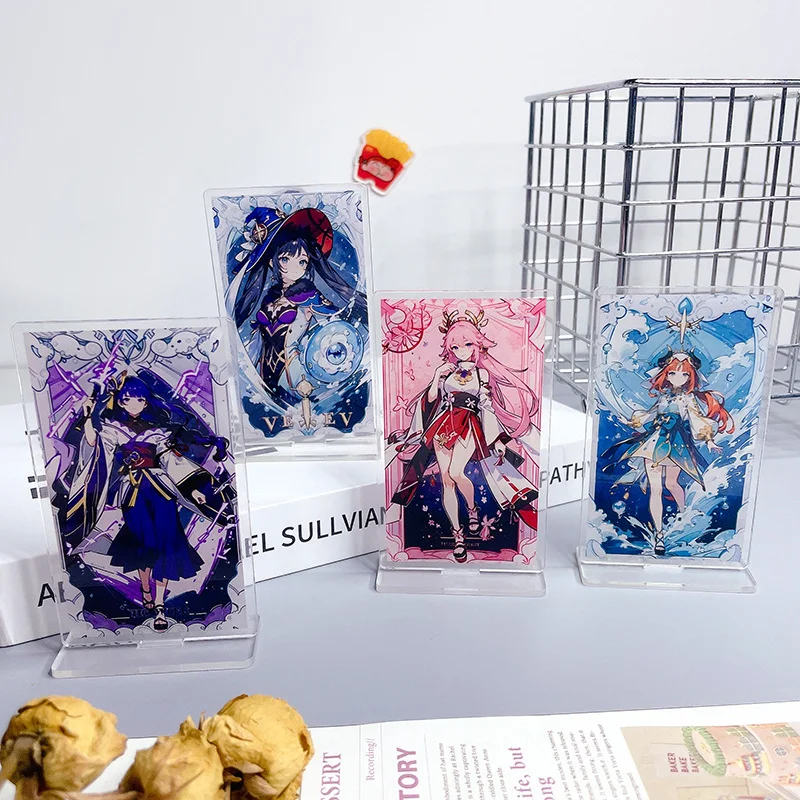 1Pc Anime gra Genshin Venti Yae Miko małe wykwintne stojące płyty dekoracja stołu akrylowa stojąca dziewczyna chłopiec karta tarota