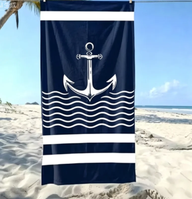 Couple Navy Blue Beach Towel with Anchor Is Your Ultimate Beach Must-have Suitable for Towels Bath Towels, Beach Towels