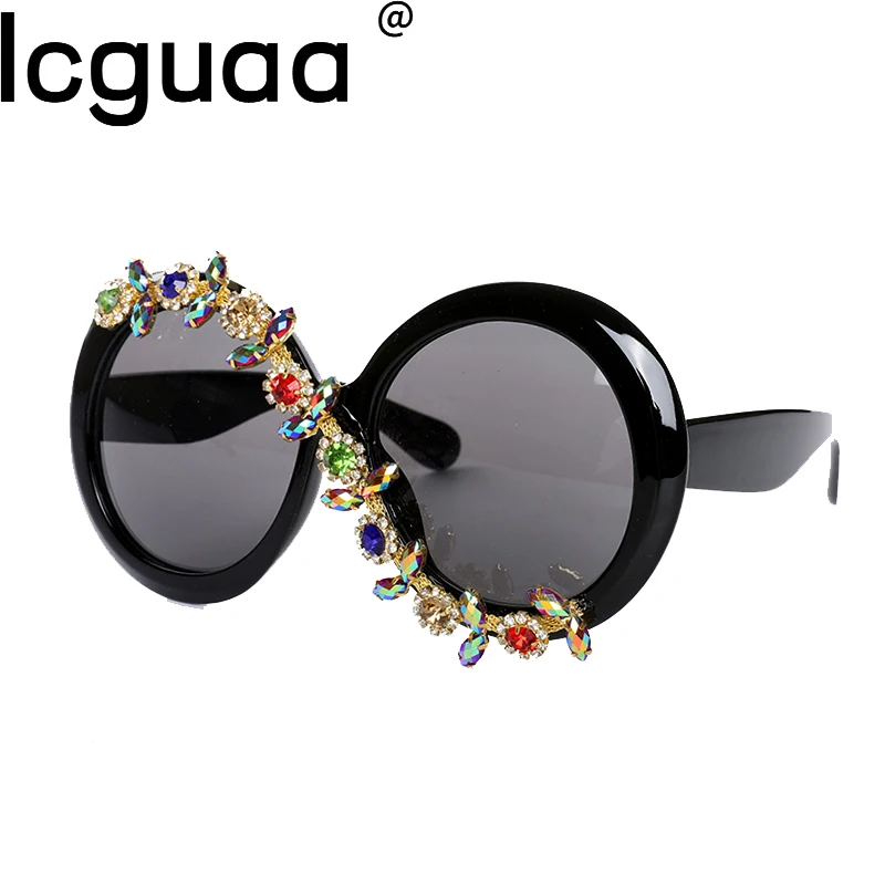 Occhiali da sole da sposa rotondi BlingBling con montatura grande con occhiali da sole con diamanti di design di lusso in pietra Gafas De Sol