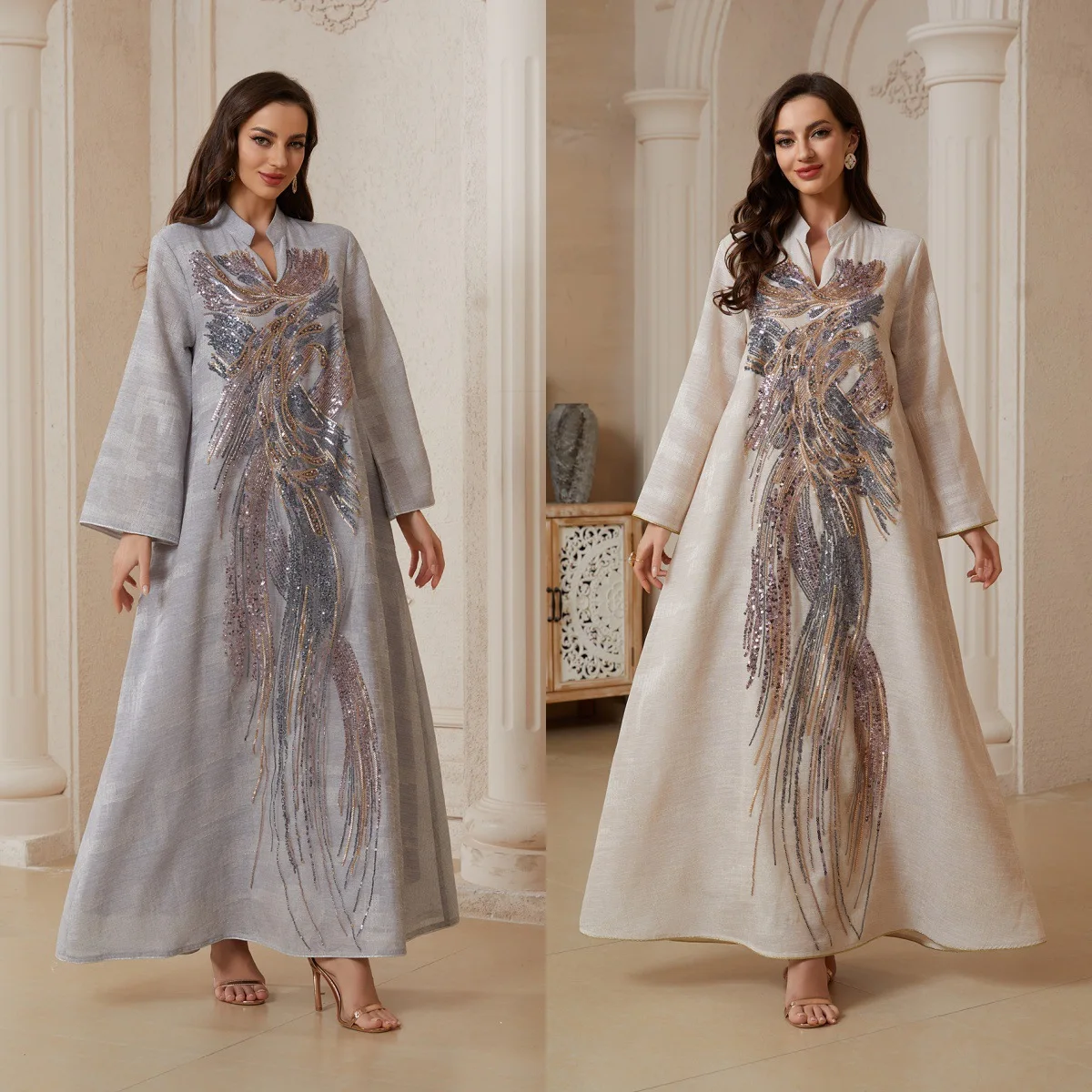 

Мусульманское платье Nc64 с вышивкой сеткой и пайетками, длинное платье-абайя в арабском стиле (Саудовская Аравия, Дубай), роскошное и элегантное, для Рамадана.