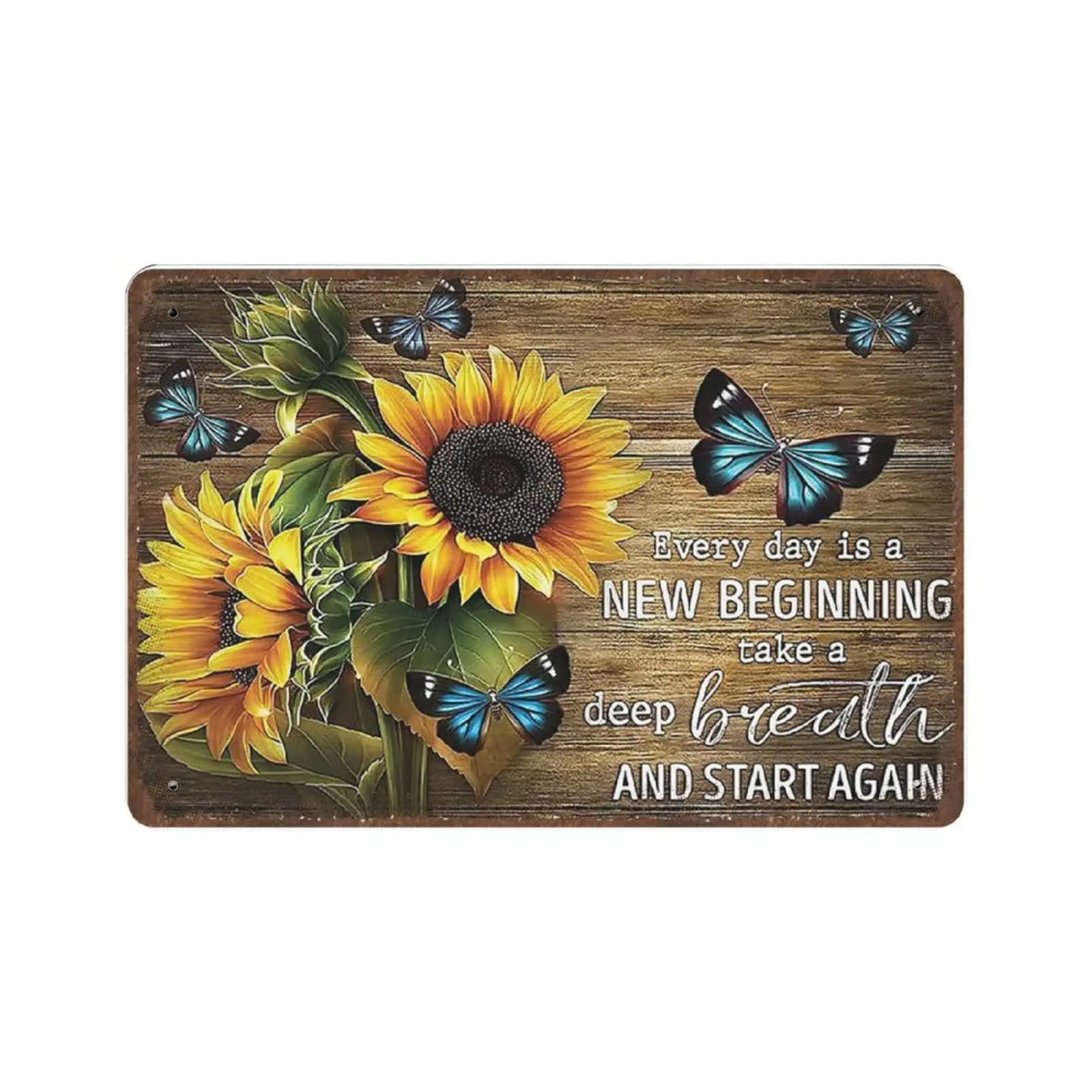 

Vintage Metal Tin Sign Plaque,Sunflowers and Butterflies Lovers On Rustic Wood Tin Sign,Man cave Pub Club Cafe Home Decor Plate，