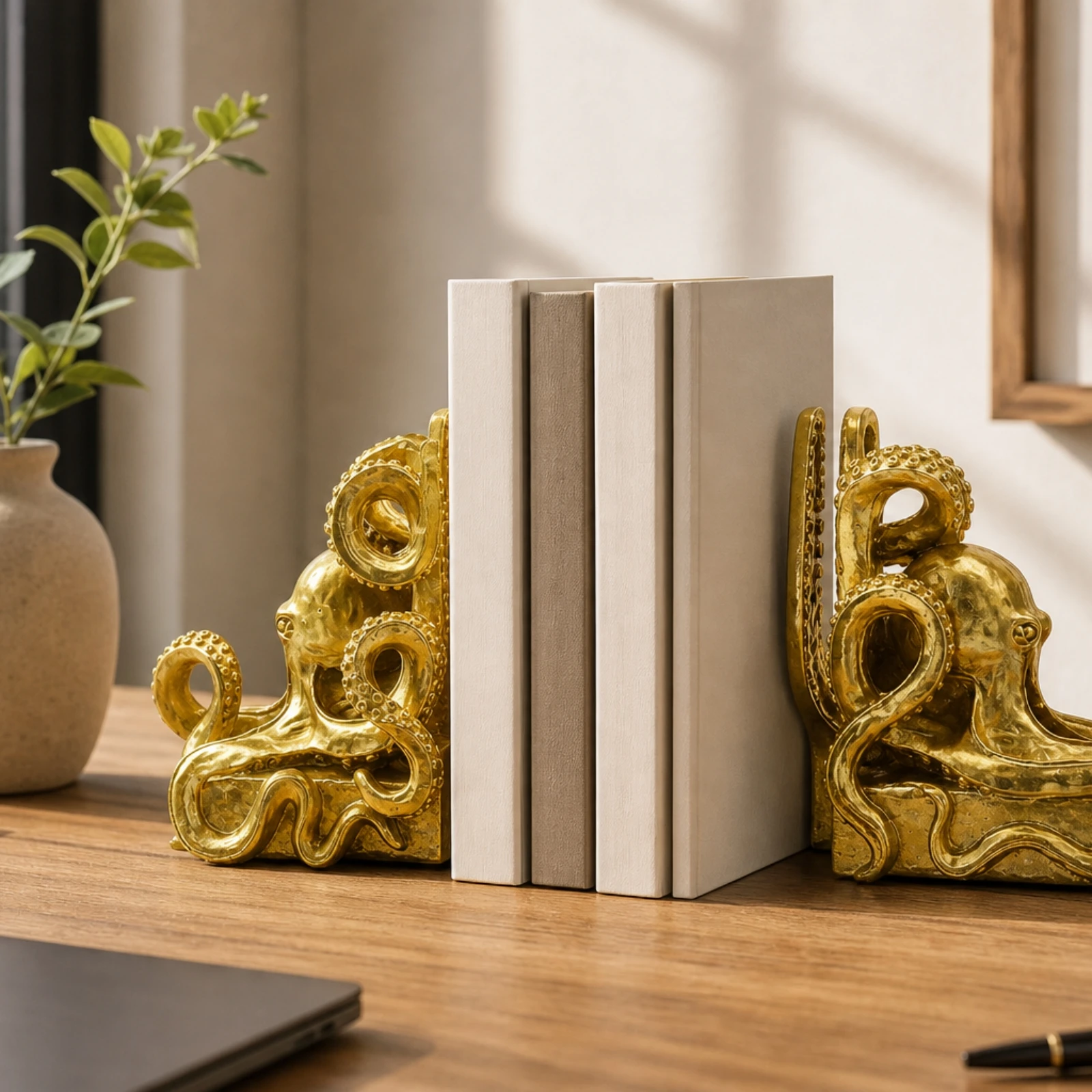 Cephalopod Bookends Ocean-Themed Bookends with Tentacles Book Holders Nautical Decor Coastal for Avid Readers, Bookshelf