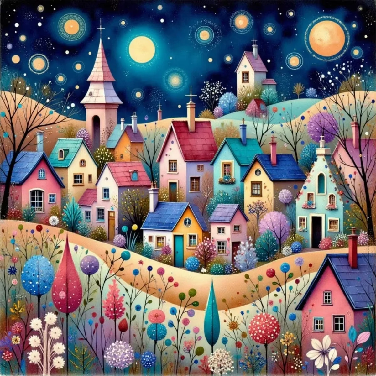 Nachtsicht-Landschaft Diamantmalerei 40x40cm 15,7x15,7 Zoll für Erwachsene Anfänger Entspannendes DIY Vollbohr-Set Wandkunst Deko
