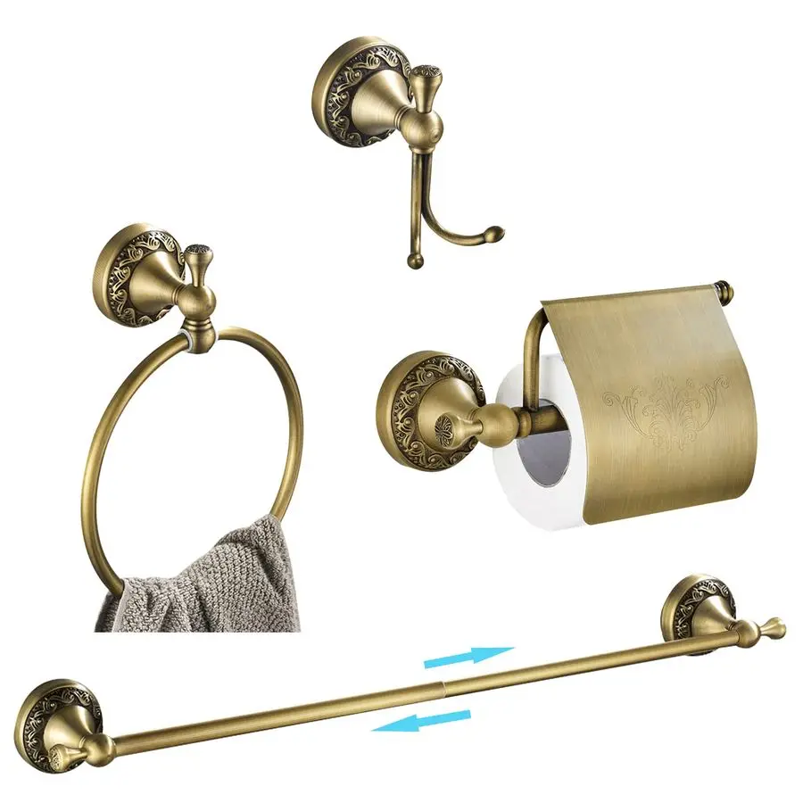 

Антикварные латунные аксессуары для ванной комнаты, регулируемая фурнитура для ванной комнаты в стиле ретро, набор латунных вешалок для банных полотенец, 24-дюймовая 4-компонентная туалетная бумага